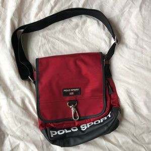 Vintage Polo Sport Red Nylon Side Bag
